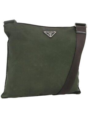 PRADA Shoulder Bag Nylon Khaki Silver